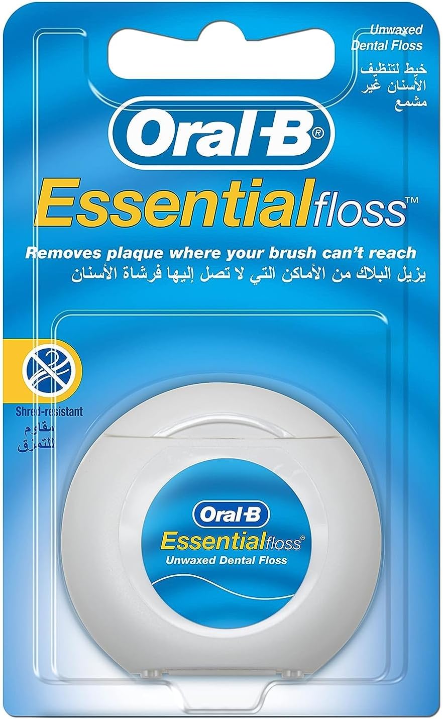 Oral B Essential Unwaxed Dental Floss For Unisex, Shred Resistant, 50 M, 1 Piece