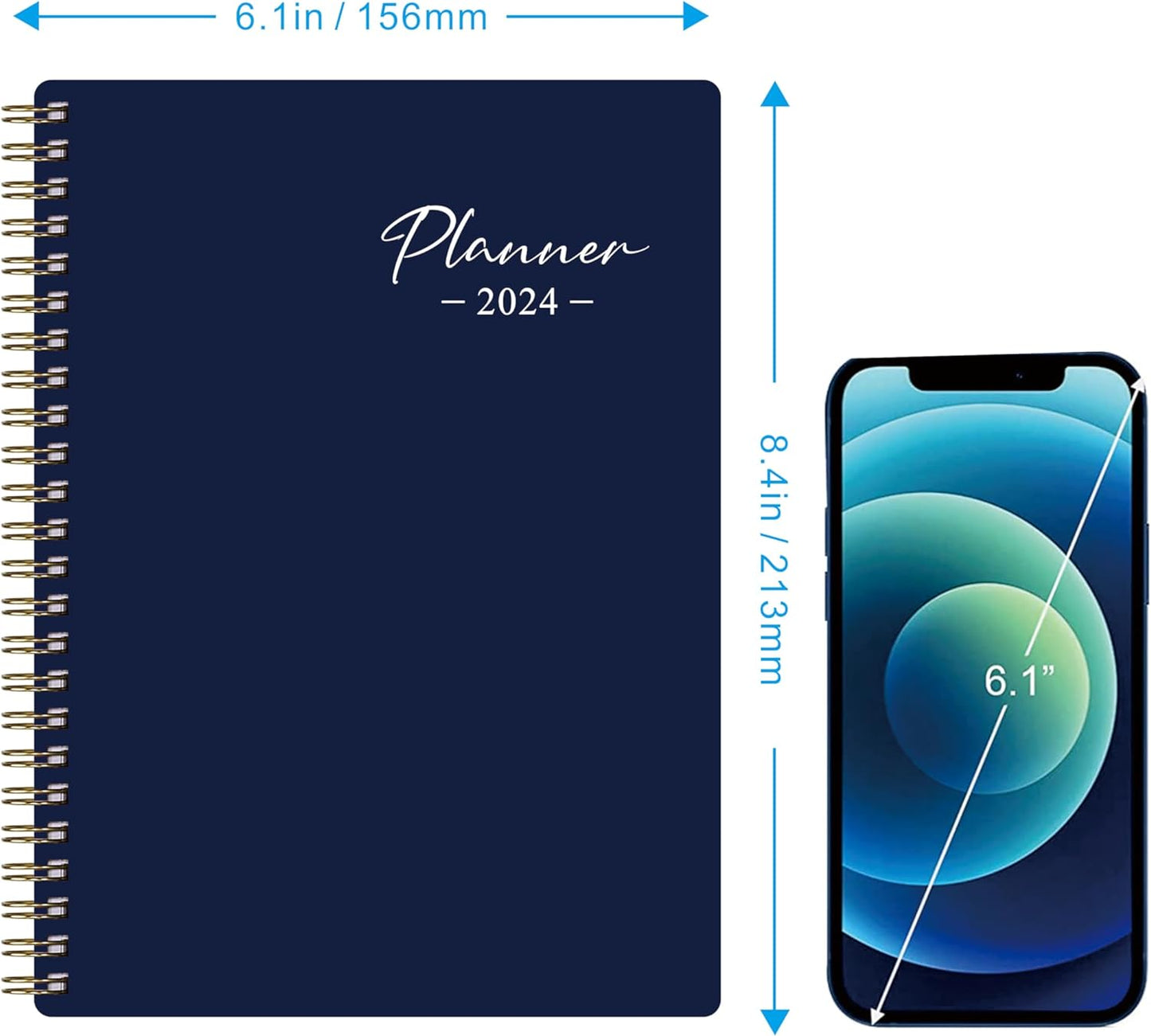 KSNOW 2024 Weekly and Monthly Planner, Runs from January 2024 to December 2024, Life Planner to Hit Your Goals & Live Happier, 12 Months Yearly Agenda Productivity for Women & Men, A5 (Blue)