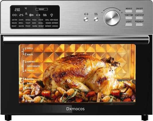 Dxmocos 30L Air Fryer Toaster Oven,Stainless Steel Air Fryer Rotisserie Combo,21 in 1 Countertop Ovens, Innovative 360° Air Frying Technology,Large Air Fryers Oven