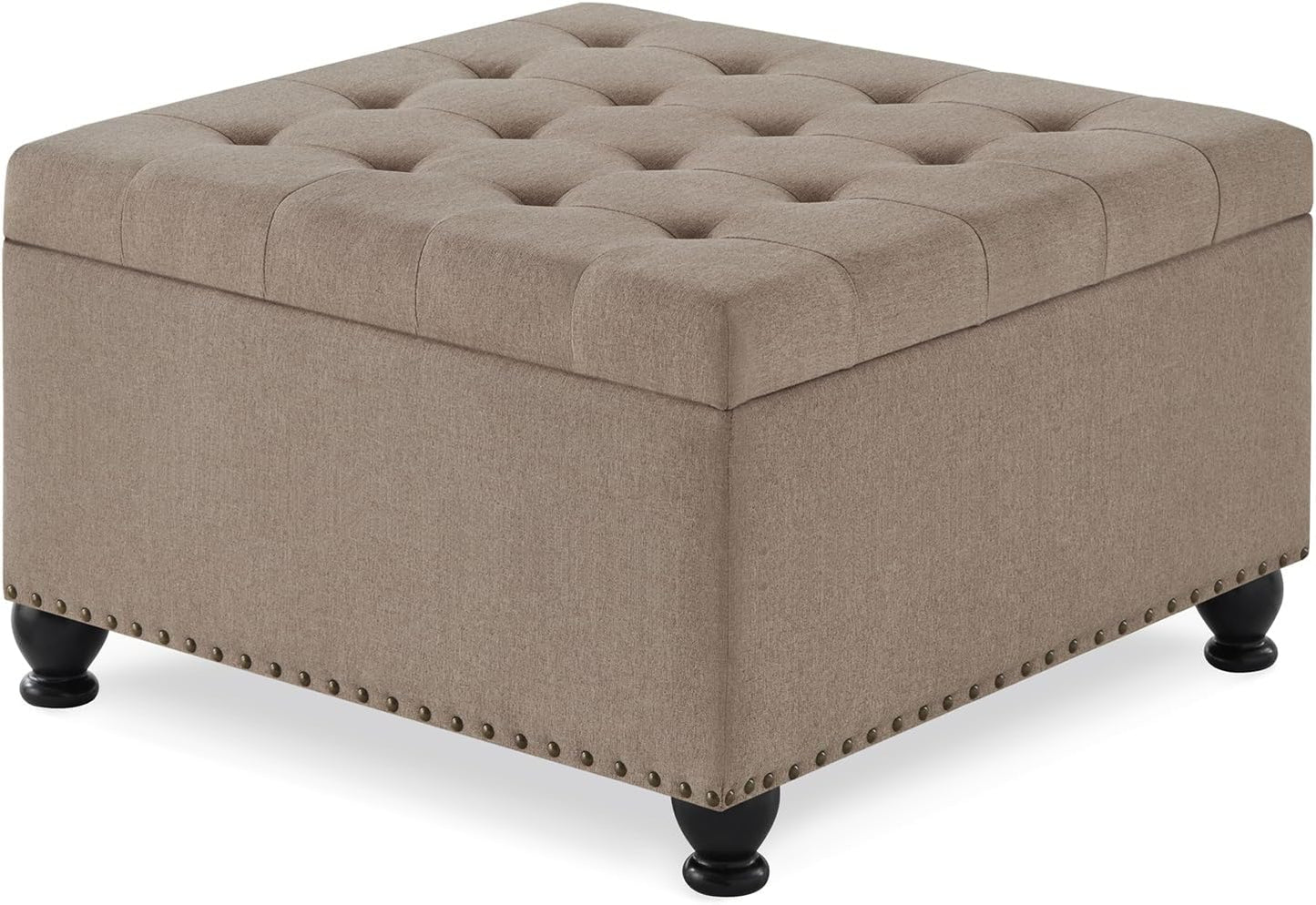 SPOFLYINN 30" L Square Storage Ottoman Bench, Upholstered Tufted Button Storage Bench with Nails Trim, Storage Toy Box Footrest Bench for Living Room, Bedroom Linen One Size