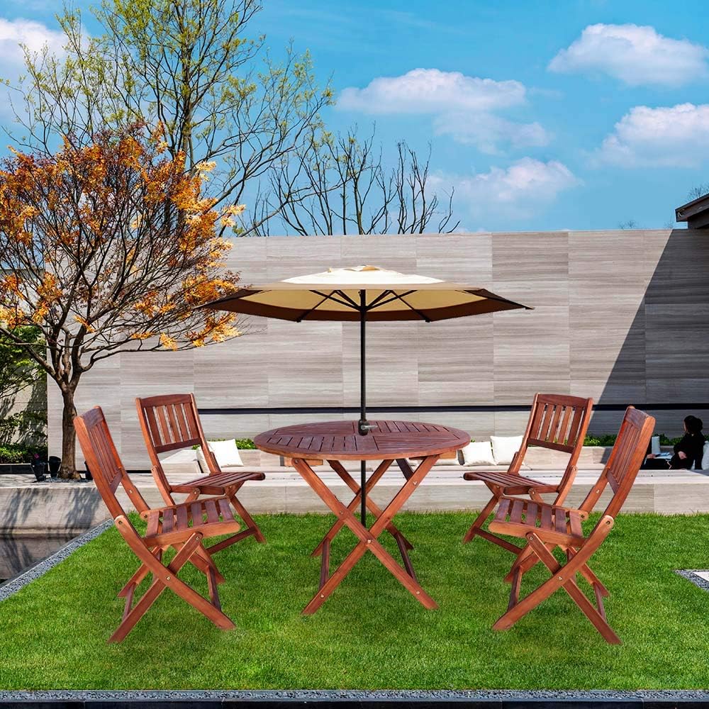 YATAI Dining Table Set, Acacia Wood Chairs Table, 5 Pcs Outdoor Wood Chair and Table, Folding Dining Table Set For Garden Furniture, Wood Furniture Use For Balcony Pool Side, Office Decor Set