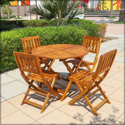 YAHOME 5Pcs Acacia Wood Round Wooden Patio Bistro Set - Outdoor Wood Chair And Table Set Dining Table Set For Garden Furniture Balcony Pool Side and Outdoor Area use Office Decor Set