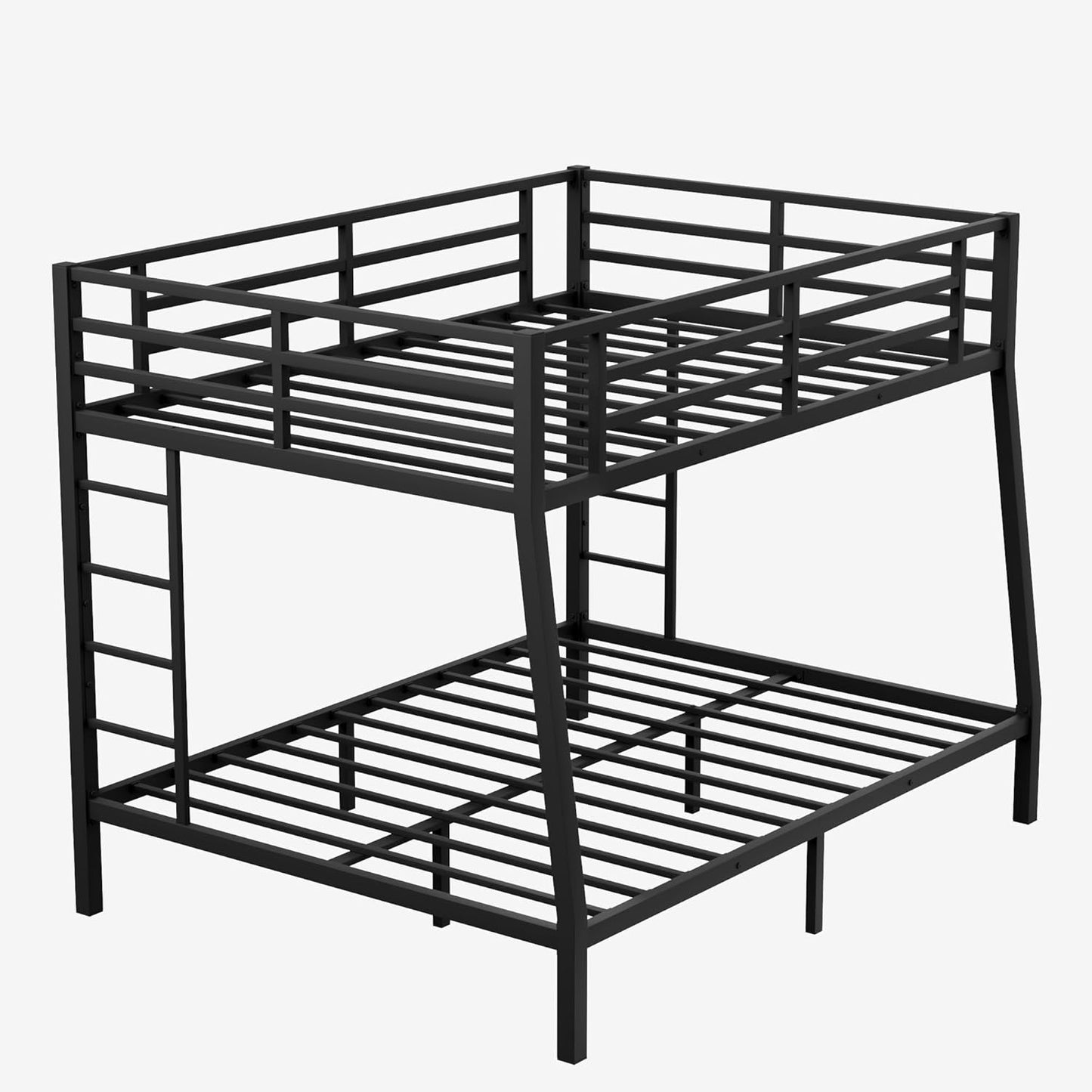 Full XL Over Queen Bunk Beds with 2 Build in Ladder and Full Length Guardrail, Heavy Duty Bunk Bed/Full XL Over Queen Bunk Bed for Adults, Teens, Kids, No Box Spring Needed(Black Full XL Over Queen)