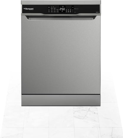 Bompani 15-Place Setting Dishwasher - Premium Inox Finish, Turbo Fan, 8 Programs, LED Display, Overflow Protection, 4-Star Energy Rating, One-Year Warranty - BO5021ST Silver