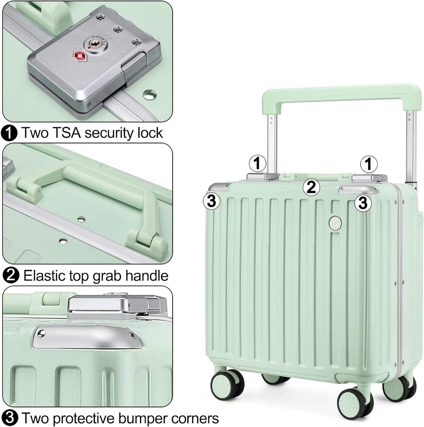 Somago Carry-On Luggage 18-Inch Hardside Spinner Lightweight Suitcase with TSA Lock, White, carry-on 18-inch, Hardside Luggage With Spinner Wheels