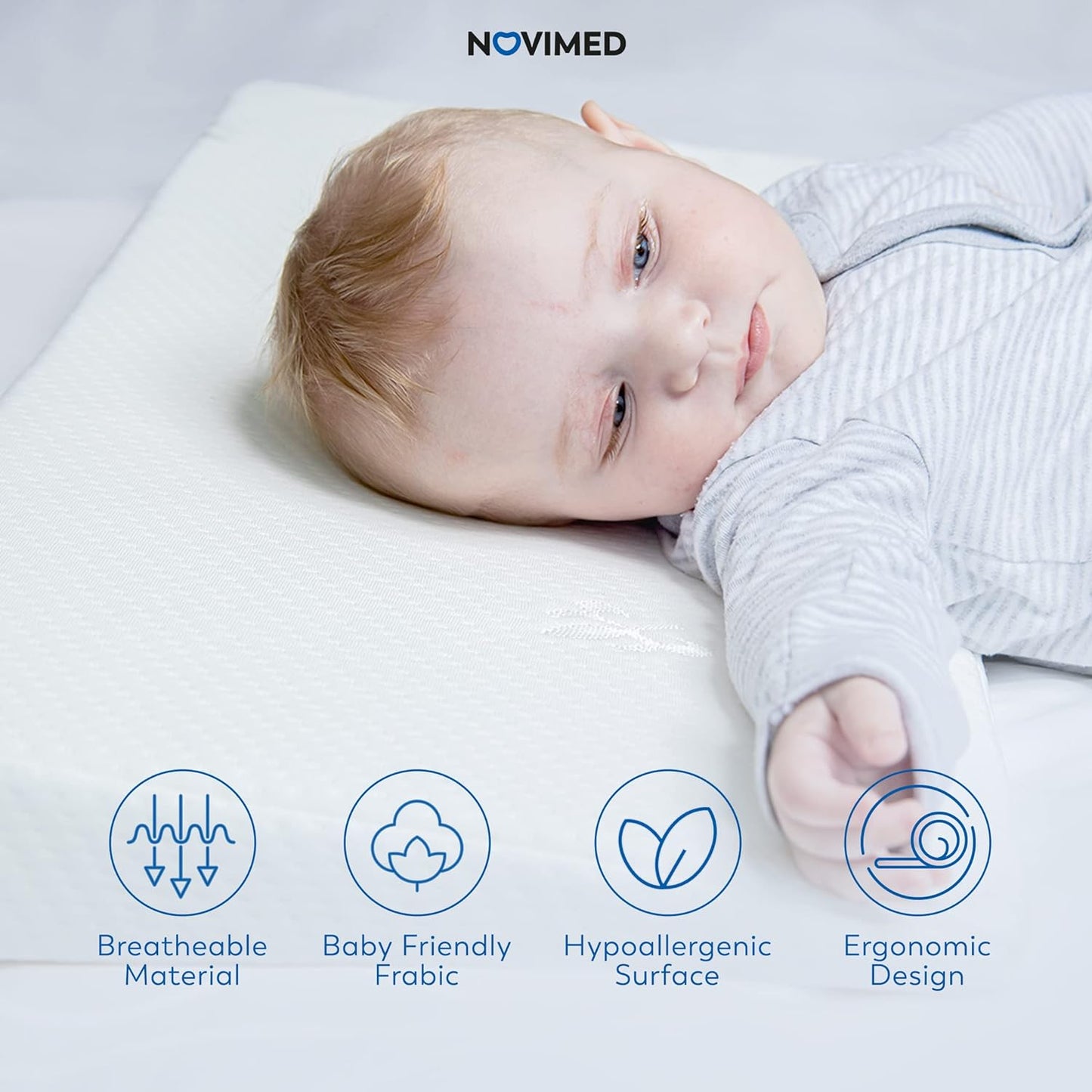 NOVIMED Universal Baby Wedge Pillow for Reflux, GERD, Breathing Difficulty, Regurgitation And Good Sleep, Fits Baby Mattress And Crib With Washable Cover (Width 68cm)