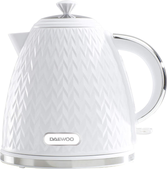 Daewoo SDA1780 Argyle Collection, 1.7L, Electric Kettle With Removable Lid and Filter For An Easy Clean, Auto Shut Off And Power Indicator For Safety, White