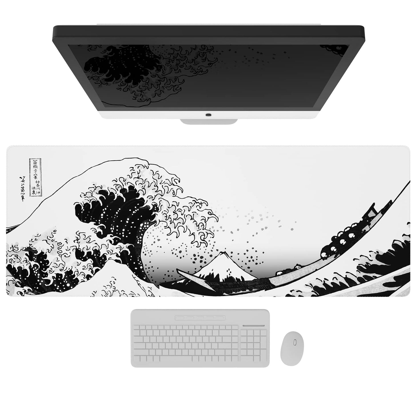 Ovenbird Extended Gaming Computer Mouse Pad, Large Pink Mouse Pad for Desk, Cute Anime Japanese Cherry Blossom Desk Pad for Keyboard and Mouse, White, 31.5 x 11.8 x 0.12 inches