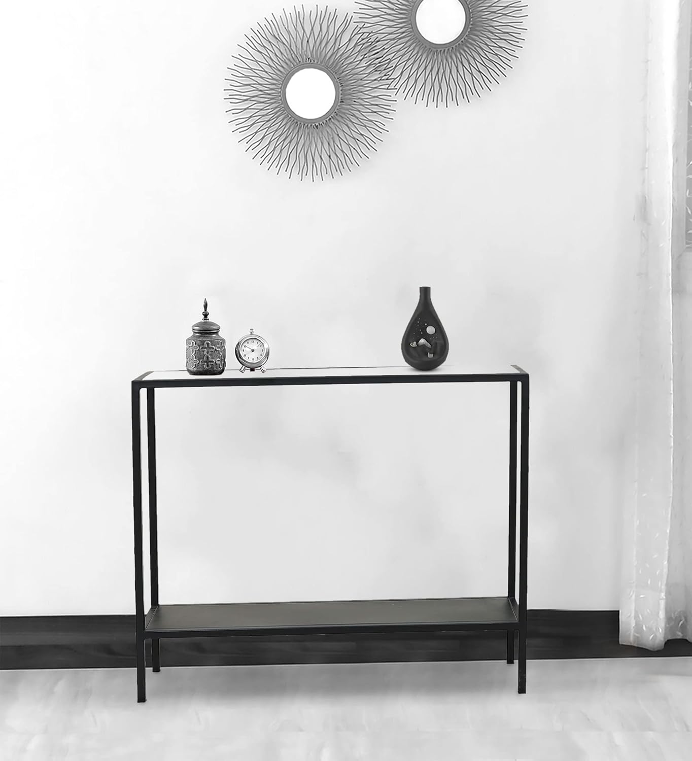 RIGID Console Table | Corner End Table with Stainless Steel Frame and Glass Top for Living Room, Office