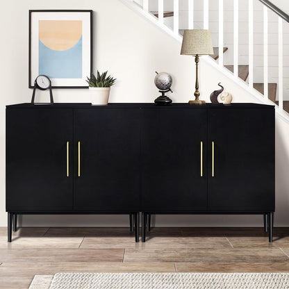 REHOOPEX Storage Cabinet with Doors, Modern Black Accent Cabinet, Free Standing Cabinet, Wooden Buffet Sideboards for Bedroom, Kitchen,Home Office