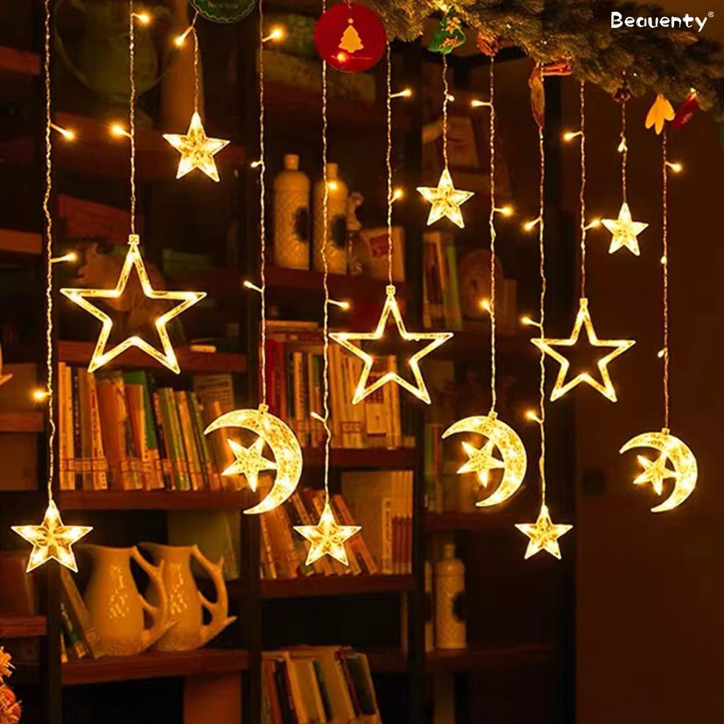 Beauenty Window Curtain String Light 300 LED 8 Modes USB Powered Waterproof Fairy String Lights Wedding Party Ramadan Home Garden Bedroom Outdoor Indoor Wall Christmas Decorations (Warm White)