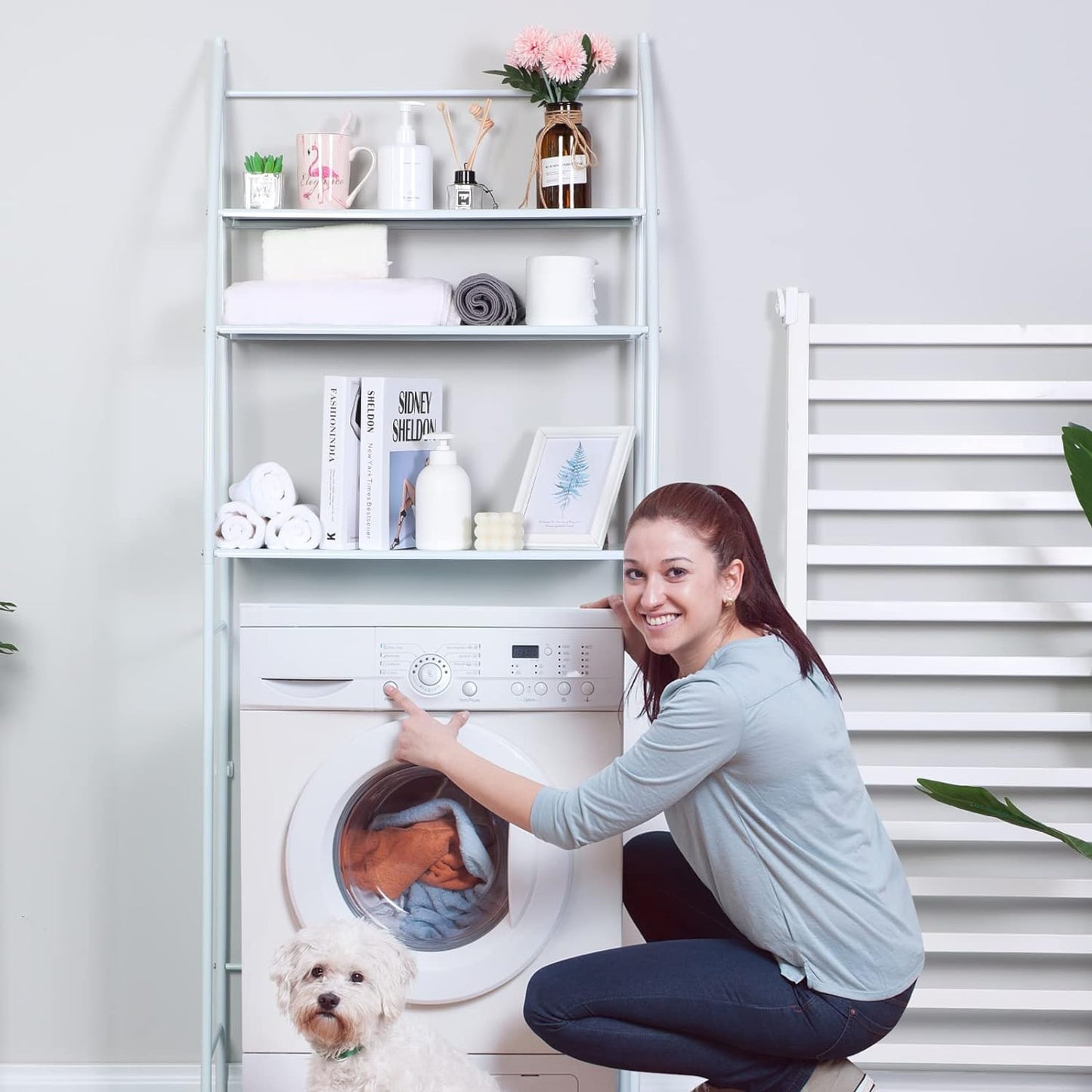 Sky Touch Bathroom Storage Shelf 3 Tier, Toilet Storage Rack Easy To Assemble Toilet Bathroom Shelf No Drilling Toilet Organizer White, 00062-Sk3C3, Bathroom Shelves