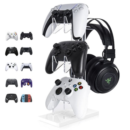 OAPRIRE Universal 3 Tier Controller Stand and Headset Stand for Xbox ONE X Switch PS4 PS5 PC, Controller Holder Gaming Accessories, Build Your Game Fortresses (Clear)