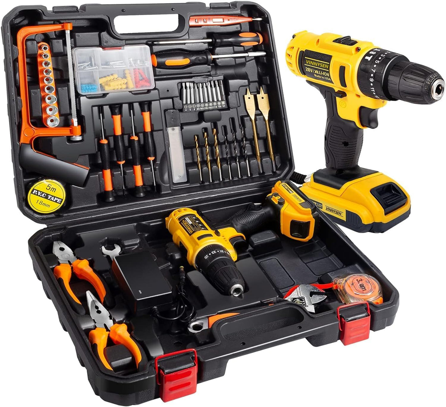 48V Cordless Drill, 128Pcs Power Drill Set with Lithium Ion Battery and Charger, Electric Drill Power Tools Kit