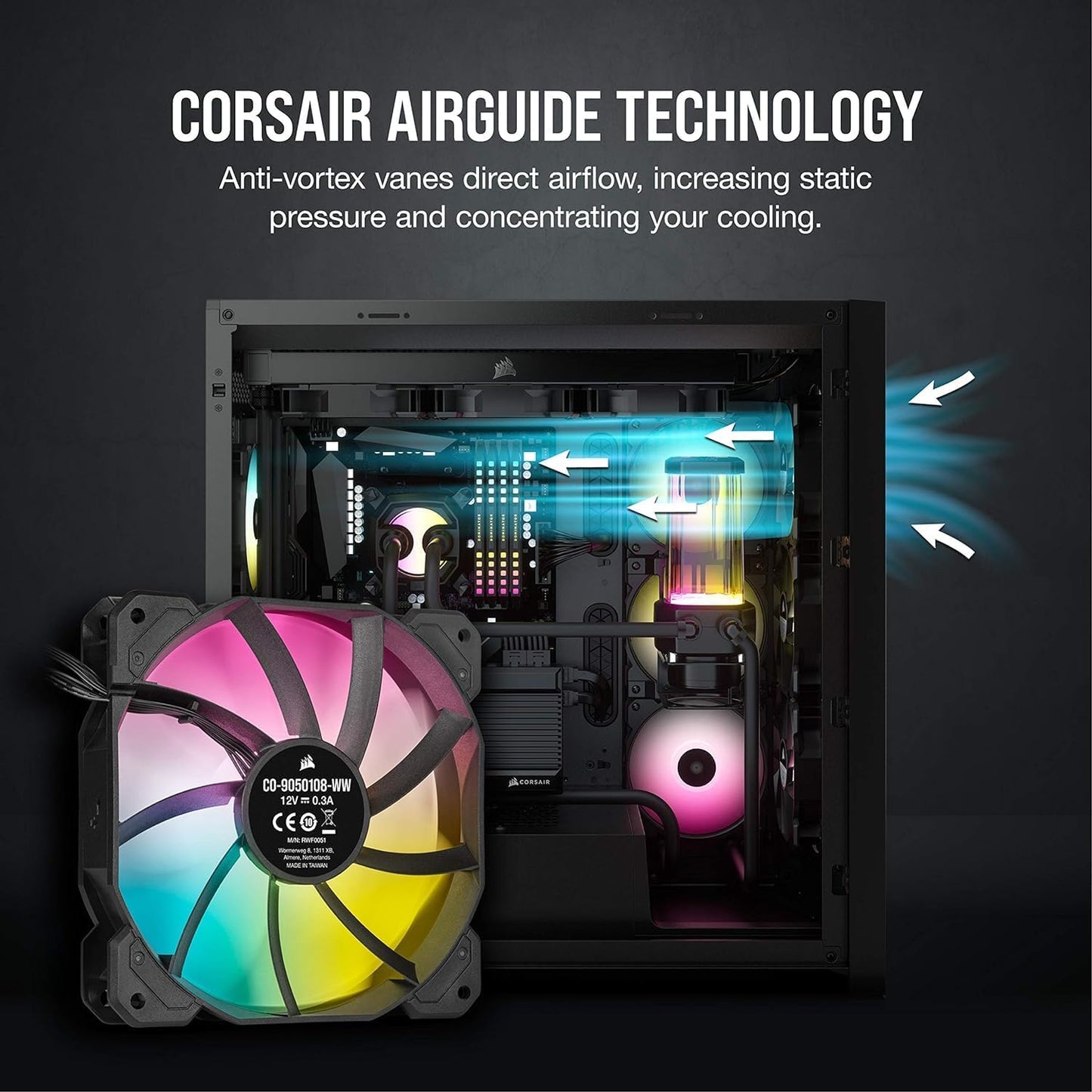 Corsair SP Series, SP120 RGB ELITE, 120mm RGB LED Fan with AirGuide, Single Pack, BLACK