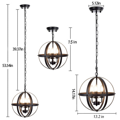 Ganeed Industrial Pendant Light, 3-Light Vintage Chandeliers Hanging Pendant Lighting Fixtures, Adjustable Height Pendant Ceiling Lamp with Metal Cage for Kitchen Living Dining Room Bedroom Hallway