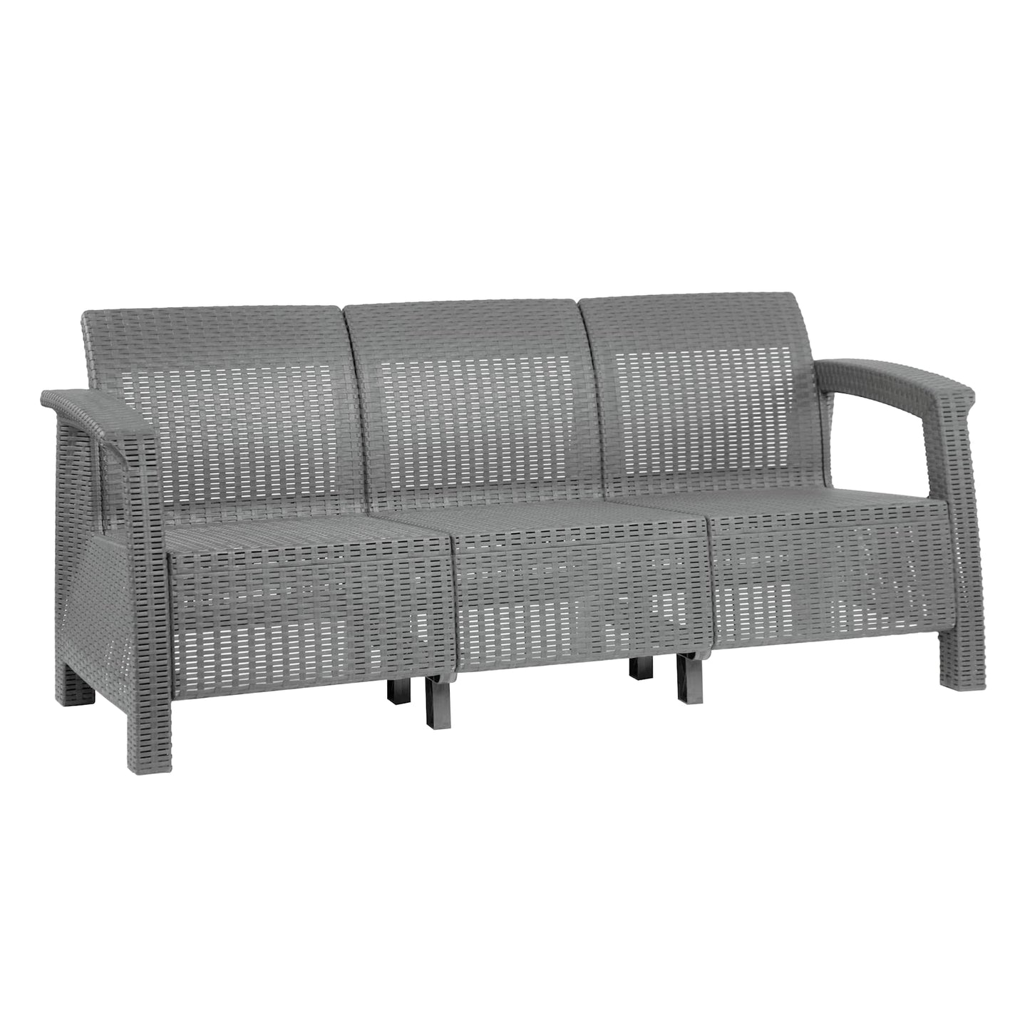 Plastdour Three Seater Sofa Patio Sofa Outdoor Seating Set Rattan Furniture Garden Cushion Sofa Outdoor Sofa Balcony Furniture Outdoor Sofa Set Garden Sofa with Cushion (Three Seater Sofa, Grey)