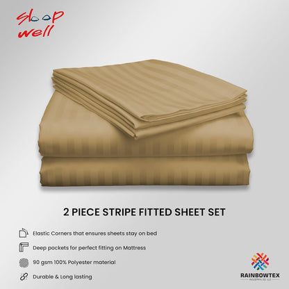 Sleep Well Microfiber Stripe Fitted Sheet with 2 Pillowcase Set - 150x200+17cm (White)