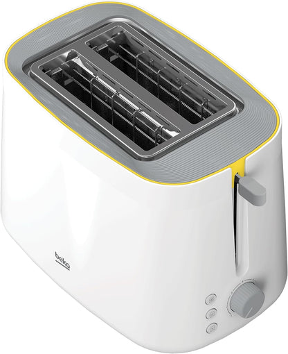 Beko TAM4220W Toaster, 800W, 2 Slice Capacity, High lift function, Retractable crumb tray, 6 browning levels, Defrost function, Reheating function - Creamy White