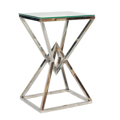 RIGID Console Table | Corner End Table with Stainless Steel Frame and Glass Top for Living Room, Office