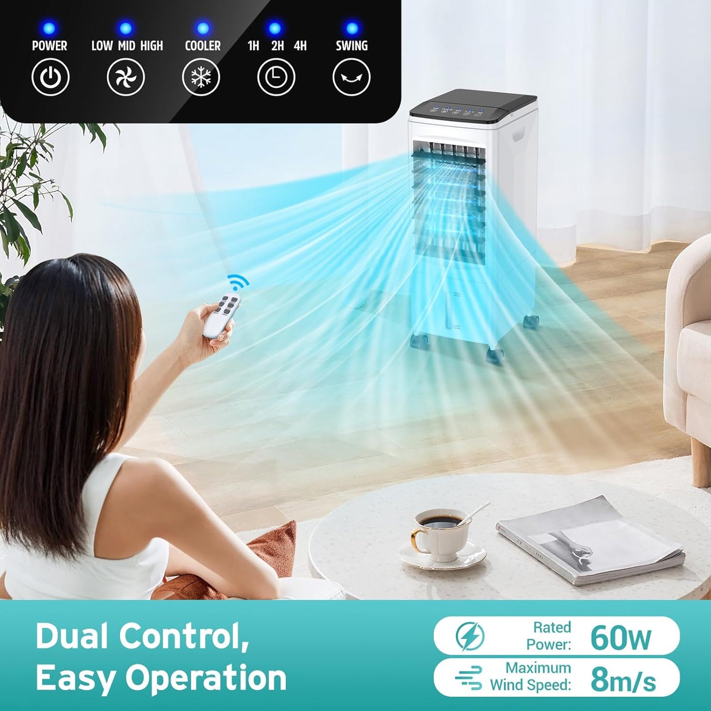 Portable Air Conditioners, 3-IN-1 Portable AC with 3 Speeds, 6L Portable Air Conditioner w/7H Timer, 60°Oscillation, Remote Control Windowless Air Conditioner for Room, Home (White)