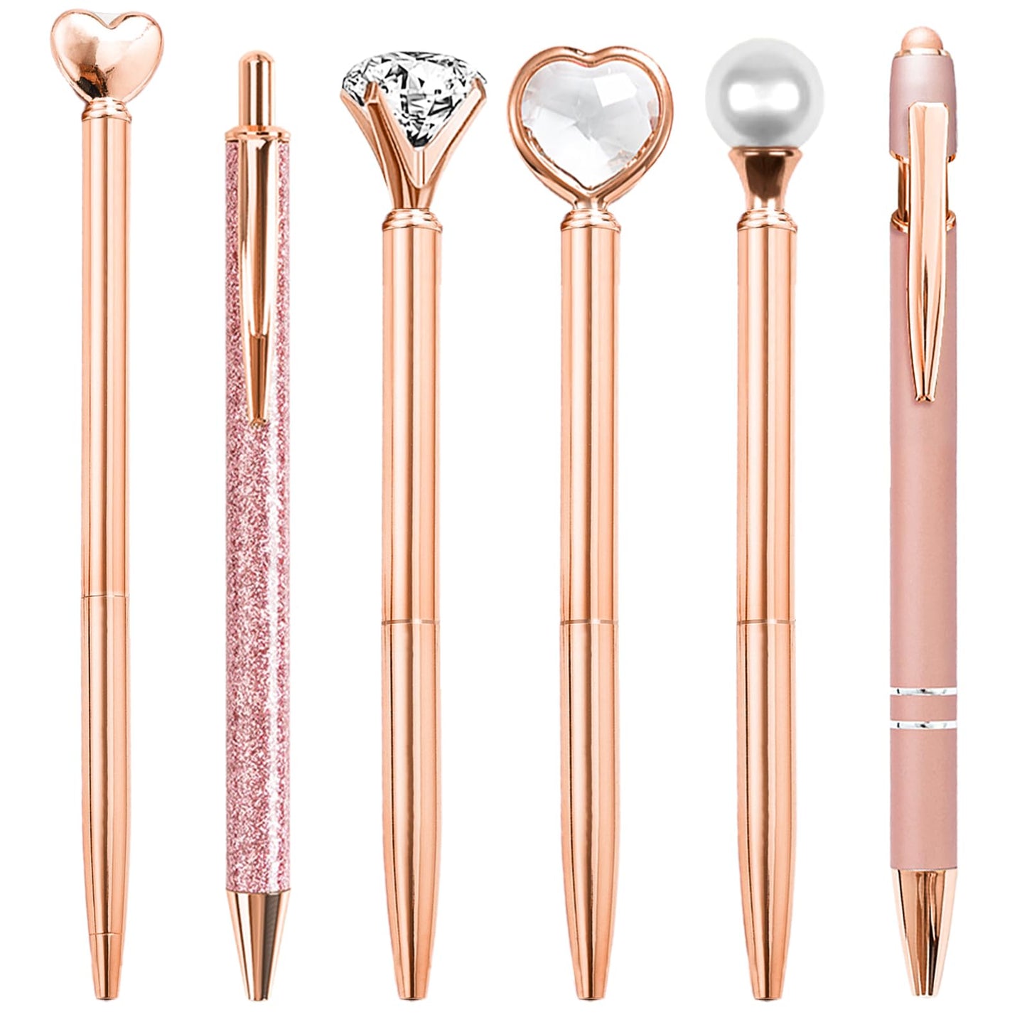 YOXMJDB Cute Pens for Women, 6 Pcs Rose Gold Pens Metal Ballpoint Pens Bulk, 1.0mm Medium Point Black Ink Pens, Office and School Supplies Cool Fun Pens Gifts for Women Teacher Nurse (Rose Gold)