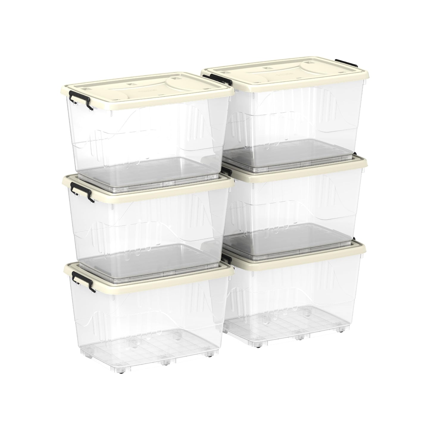 Cosmoplast 55L Clear Plastic Storage Box with Wheels & Lockable Lid Set of 6