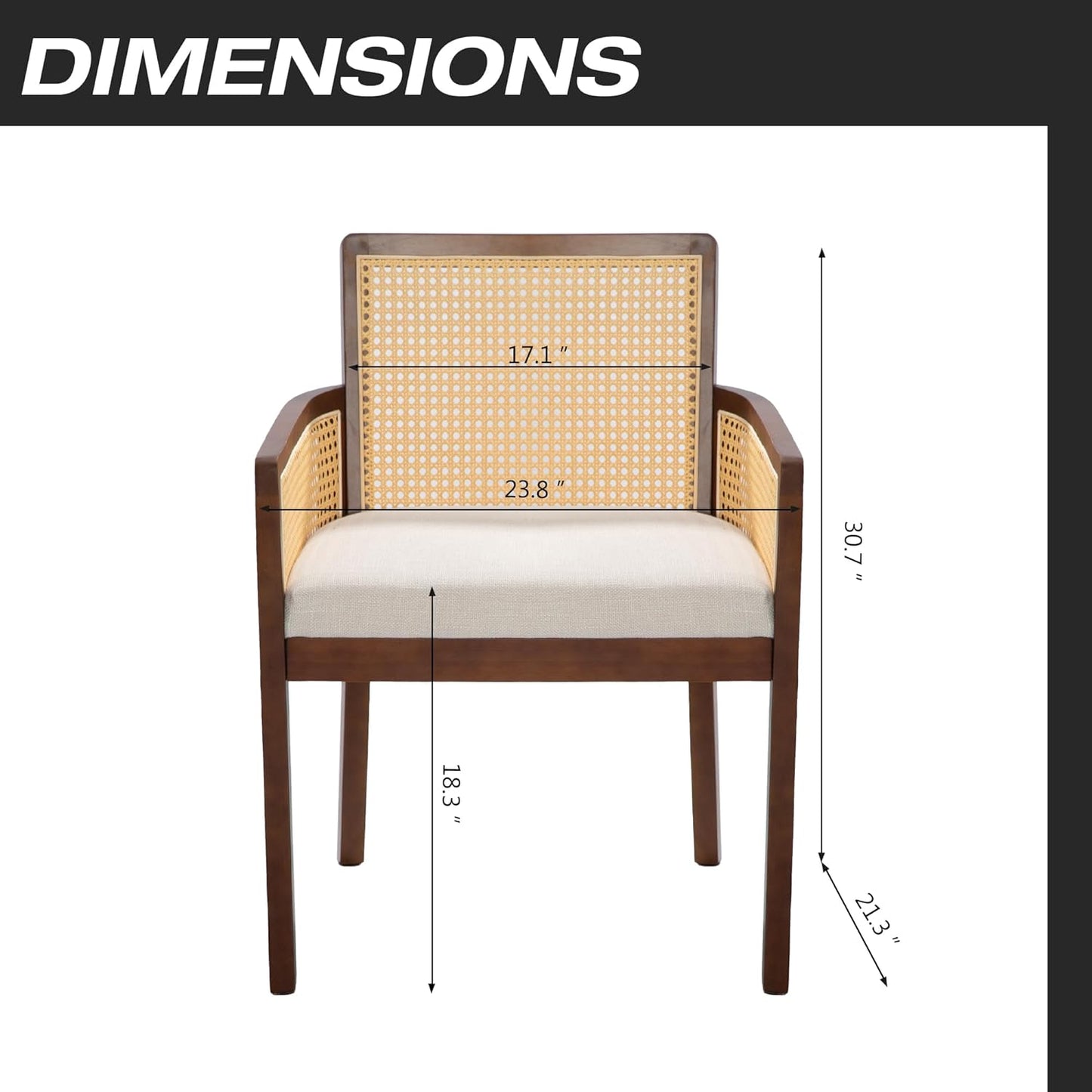 MeetLeisure Mid-Century Modern Rattan Chair Set of 2 - Rattan Accent Chair Wooden Chair with Cane Back for Living Room Reading Room, Beige Cushion Included, Walnut Wood