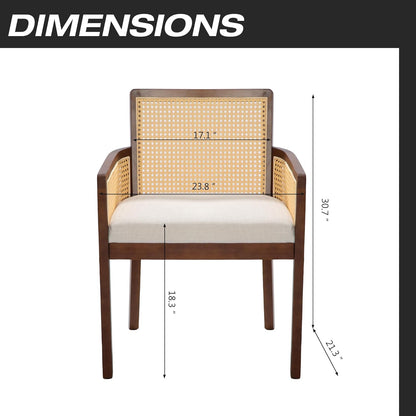 MeetLeisure Mid-Century Modern Rattan Chair Set of 2 - Rattan Accent Chair Wooden Chair with Cane Back for Living Room Reading Room, Beige Cushion Included, Walnut Wood