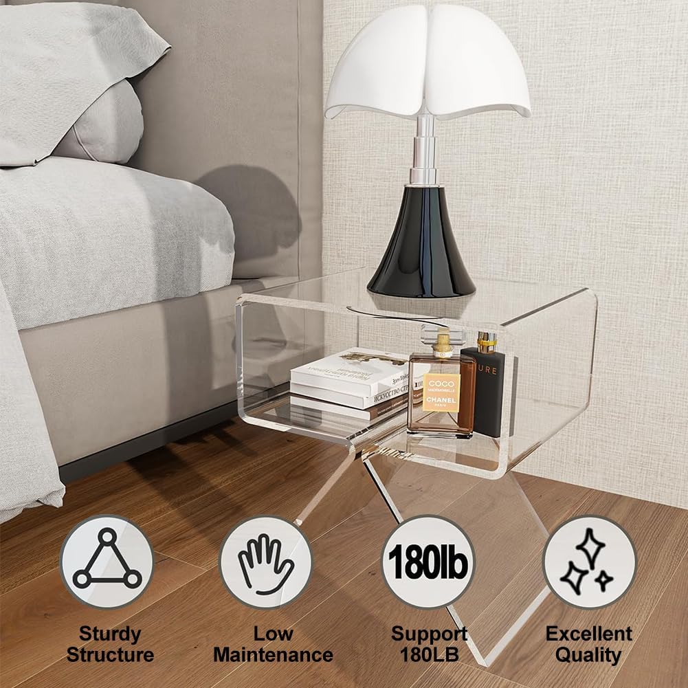 CJYSHOP Acrylic Nightstand End Table Acrylic Side Table Modern Design Clear Table Home Decor Display for Bedroom Living Room A Shaped Leg Clear (orange)