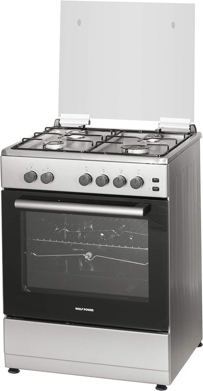 Wolf Power 60 Cm, Gas Cooking Range With 4 Gas Burners, Automatic Ignition, Stainless Steel, Wcr6060Fs, 1 Year Warranty