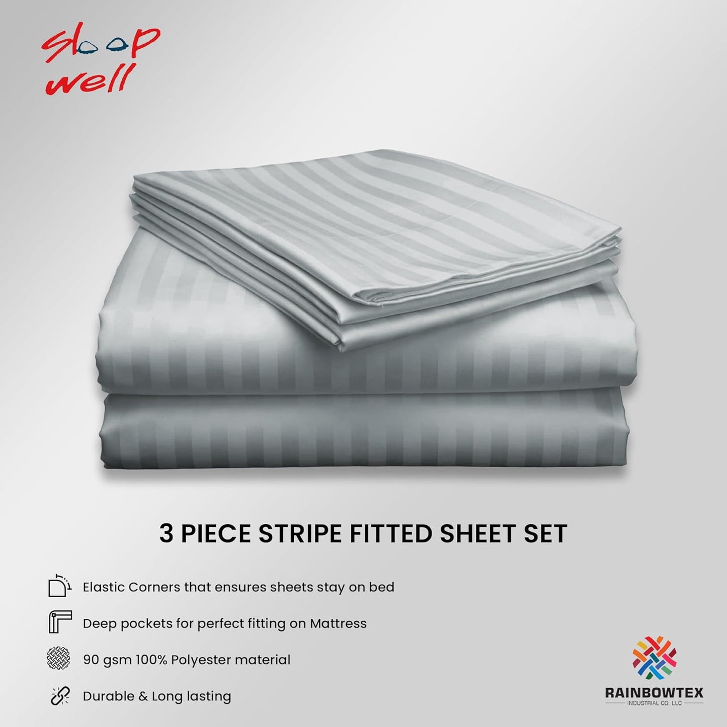 Sleep Well Microfiber Stripe Fitted Sheet with 2 Pillowcase Set - 150x200+17cm (White)