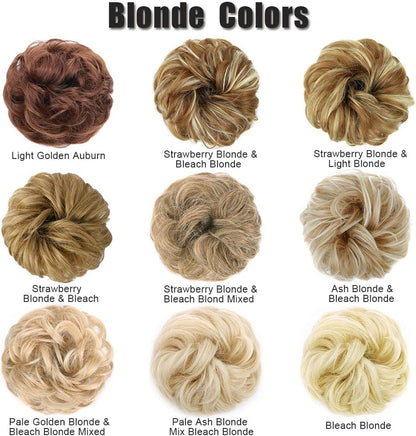 MORICA 1PCS Messy Hair Bun Hair Scrunchies Extension Curly Wavy Messy Synthetic Chignon for Women (12AH613(Light Golden Brown & Lightest Blonde))