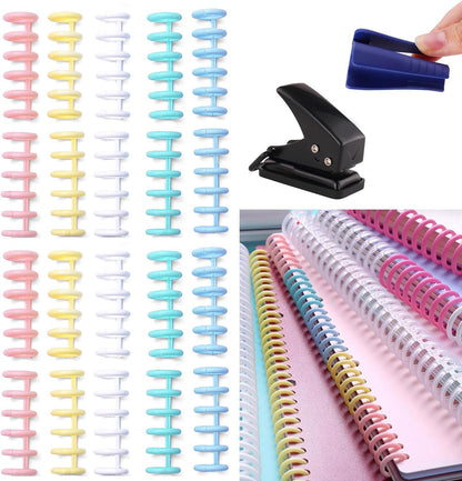 20 Pack Binding Spines Plastic Notebook Binder Spiral Coils，Loose Leaf Binder Ring，DIY Spiral Binding Rings for Teacher Student Document,School Office Supplies，Opener and Hole punch