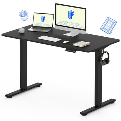 Flexispot 55 X 28 Inches Electric Stand Up Metal Desk Workstation, Whole Piece Desk Board Home Office Computer Standing Table Height Adjustable Desk Black Frame and 55 Black Top