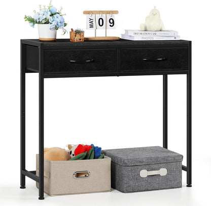 Black Console Table with Drawers Modern Entryway Table, 33.5" Narrow Sofa Table with Storage Small Hallway Table for Living Room Bedroom Entrance Foyer, Metal Frame