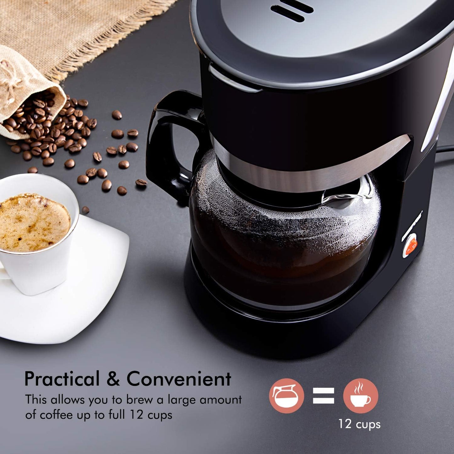 Geepas-Coffee Maker, 1.5L Filter Coffee Machine, GCM6103 | High Temperature Glass Carafe | Keep Warm & Anti-Drip Function | Reusable Filter | On/Off Switch with Indicator Light