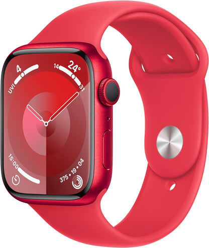 Apple Watch Series 9 [GPS 45mm] Smartwatch with (PRODUCT) RED Aluminum Case with (PRODUCT) RED Sport Band S/M. Fitness Tracker, Blood Oxygen & ECG Apps, Always-On Retina Display, Water Resistant