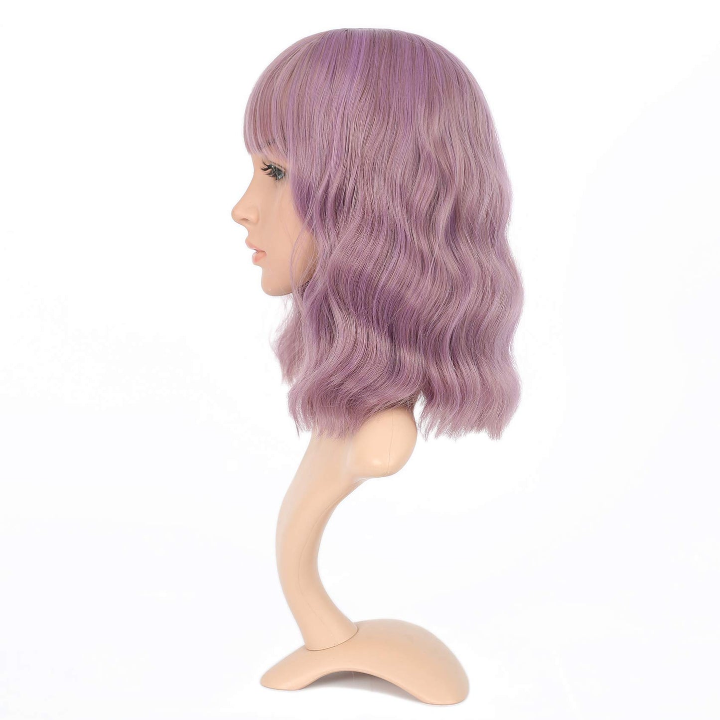 VCKOVCKO Ombre Color Natural Wavy Bob Wig With Air Bangs Short Bob Wigs Women's Shoulder Length Wigs Black to Pink Purple Curly Wavy Synthetic Cosplay for Girl Colorful Wigs(12",Black to WineRed)