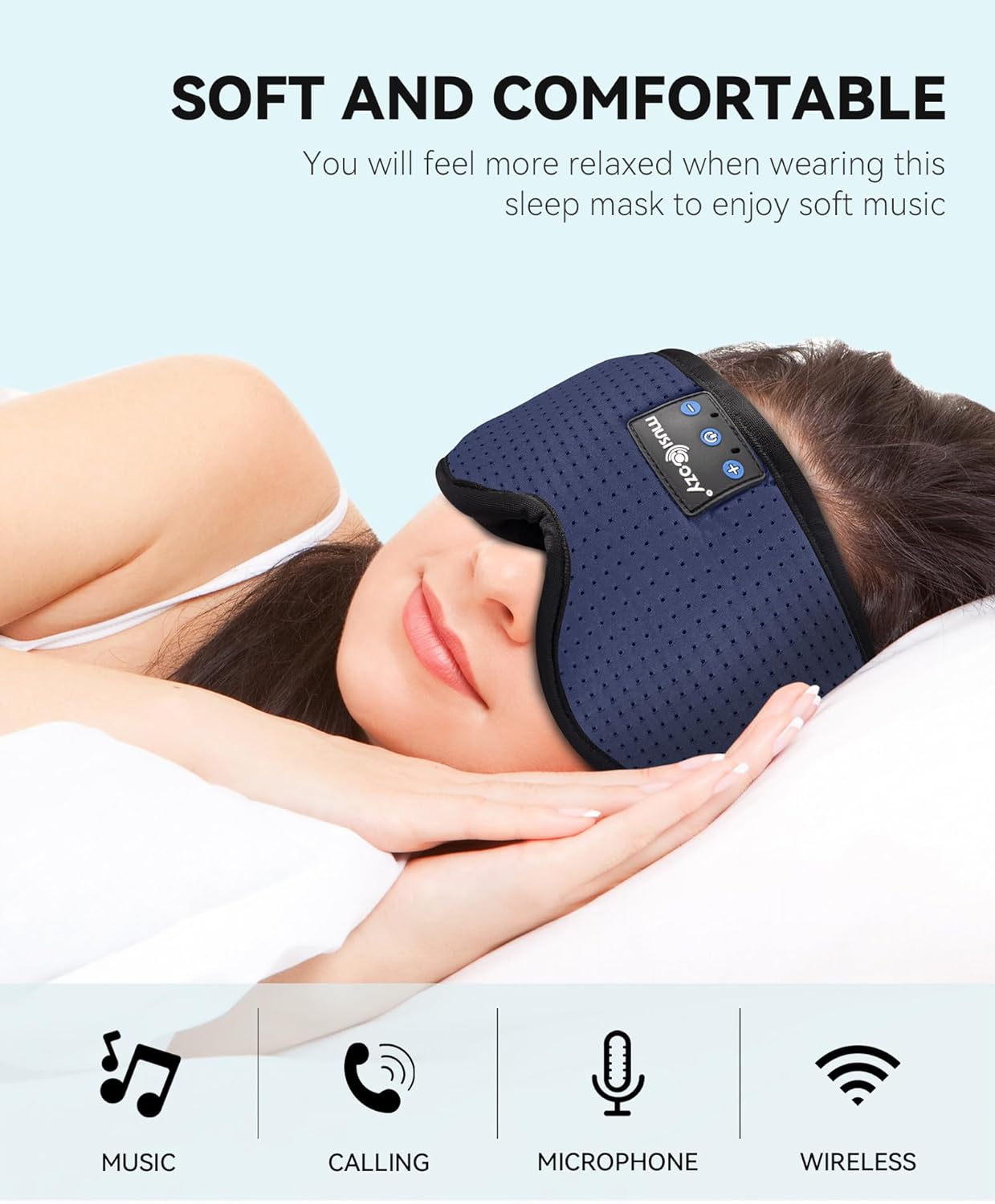 MUSICOZY Sleep Headphones Bluetooth 5.2 Headband Sleeping Eye Mask for Mom Women Men Wireless Music Earbuds Earphones for Side Sleepers Built-in HD Speakers Cool Gadgets Unique Gifts