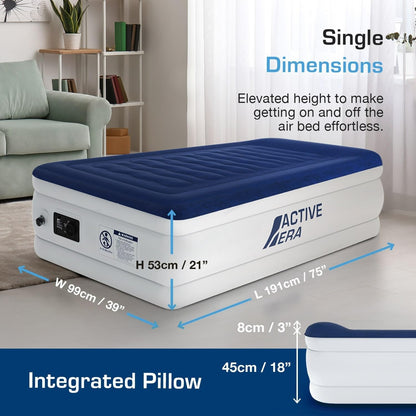 Active Era Luxury Single Size Inflatable Mattress - Elevated Air Mattress with Built-in Pump, Raised Pillow & Structured I-Beam Technology