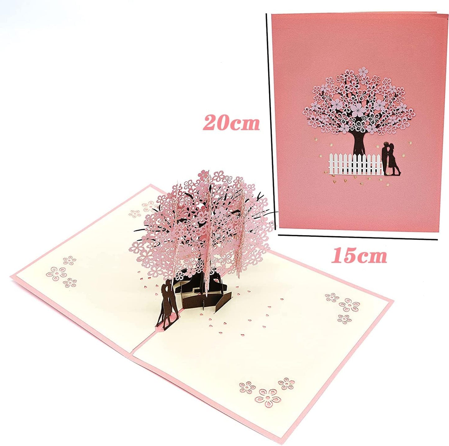 Xspring Cherry Blossom Pop Up Card, Romantic Cherry Blossom Design Greeting Cards, Happy Anniversary Card, Anniversary Cards for Couples with Envelope, Surprising Present for Couple, Wife (Style 1)