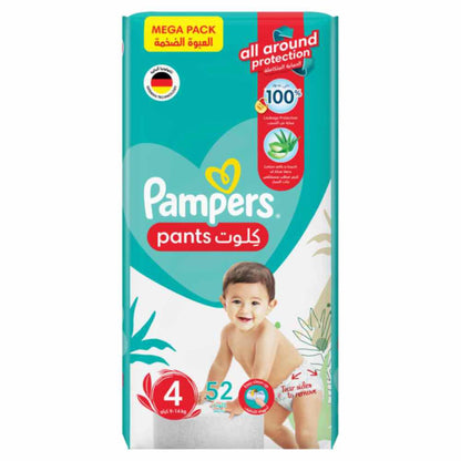 Pampers Baby-Dry Pants Diapers with Aloe Vera Lotion, 360 Fit & up to 100% Leakproof, Size 4, 9-14kg, 4 Mega Packs, 208 Count