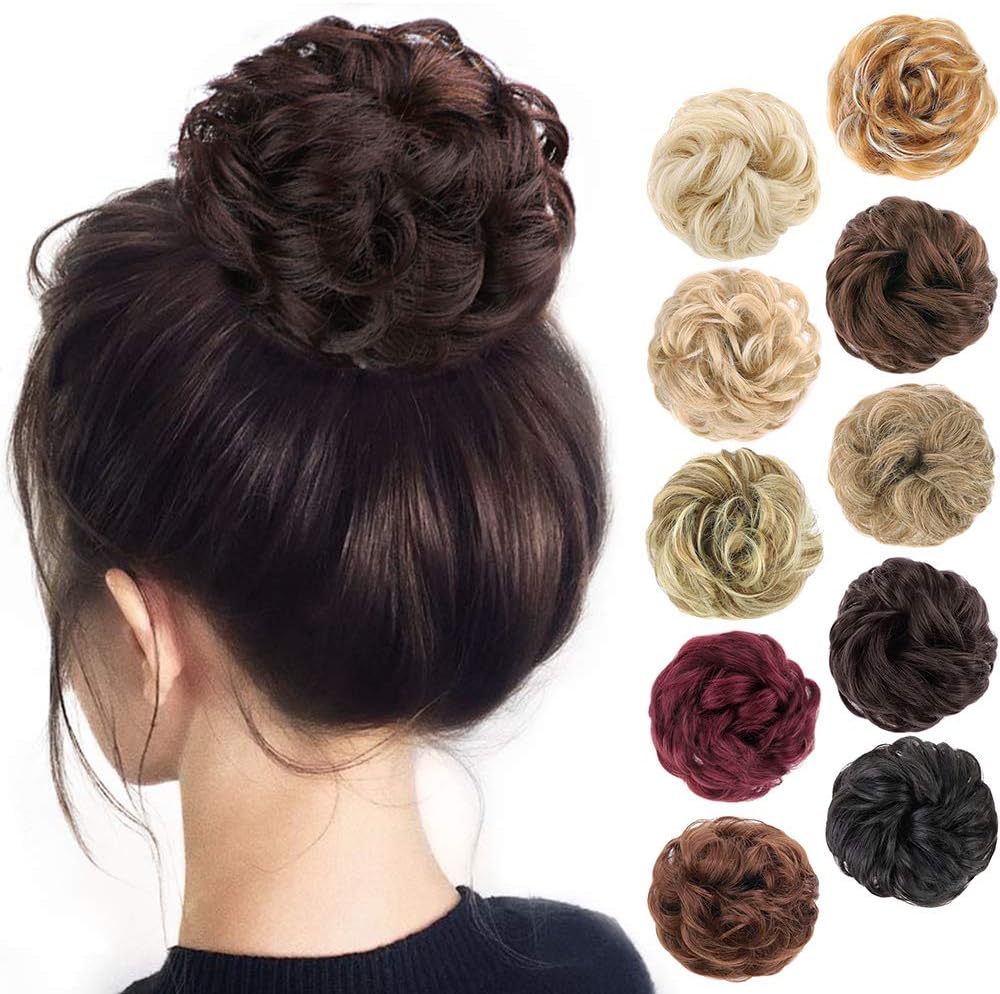 MORICA 1PCS Messy Hair Bun Hair Scrunchies Extension Curly Wavy Messy Synthetic Chignon for Women (12AH613(Light Golden Brown & Lightest Blonde))