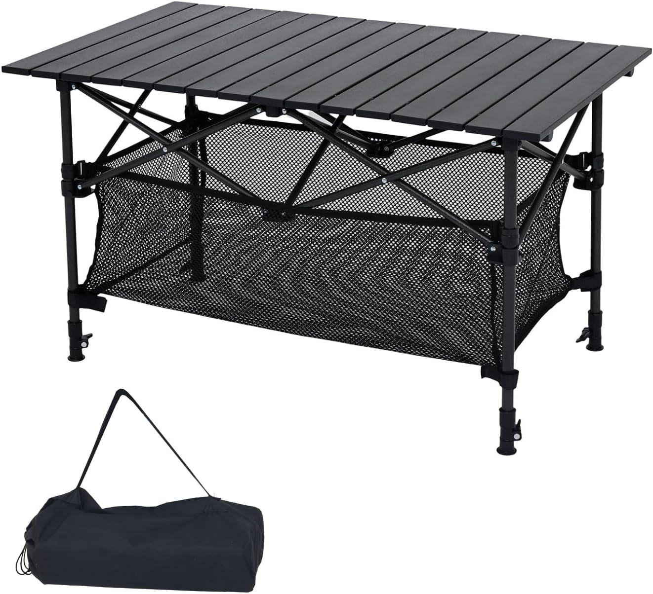 Adjustable Height 54 and 84 cm, Folding Table 2 Levels – Heavy Duty and Portable for Picnic, Camping, Beach, Outdoor Events – Foldable Table for BBQ party with Carry Bag – Size 95 x 55, H: 54-84 cm