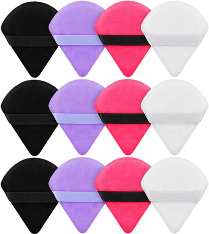 Maitys Powder Puff Face Triangle Makeup Puff for Loose Powder Soft Body Cosmetic Foundation Sponge Mineral Powder Wet Dry Makeup Tool (Black, White, Small) - 12 Count (Pack of 1)