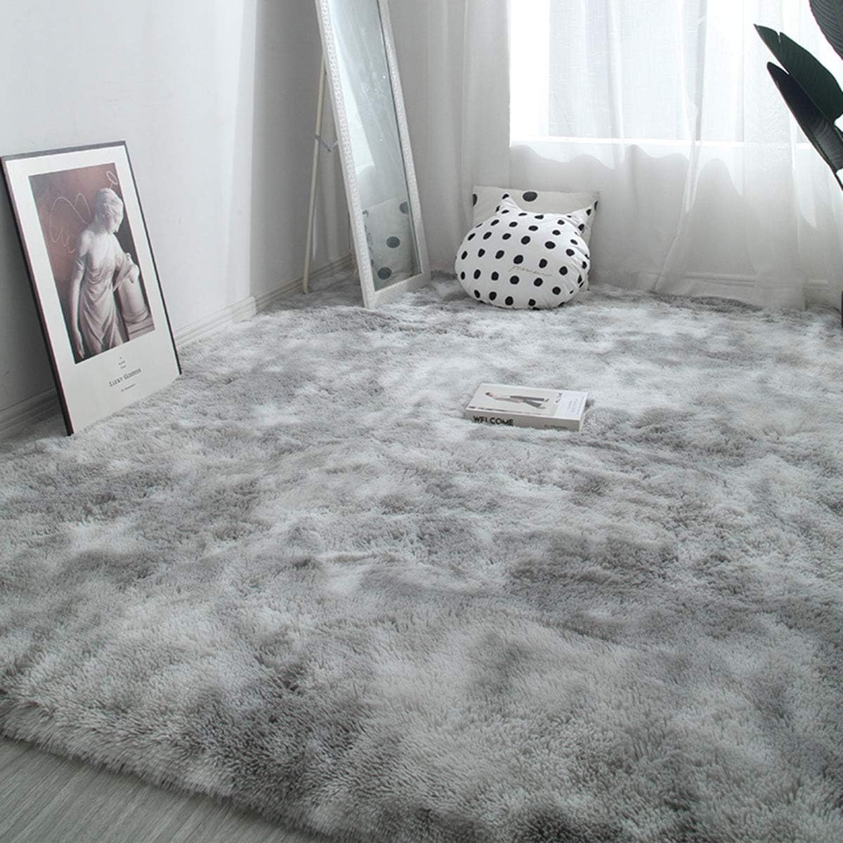 Tinyboy-hbq Area Rugs Shaggy Carpet for Living Room Bedroom Large Fluffy Carpet Modern Non-Slip Mat Multisize Rug Indoor Home Decor (Gray White, 80 x 120 cm)