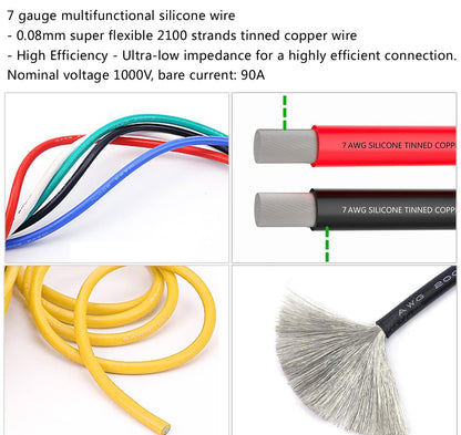 7AWG Silicone Electric Wire Flexible Cable Kit High and Low Temperature Resistant 2100 Strands 0.08mm Tinned Copper Wire for DIY, Home Appliances, RC Aircraft Car Battery etc.