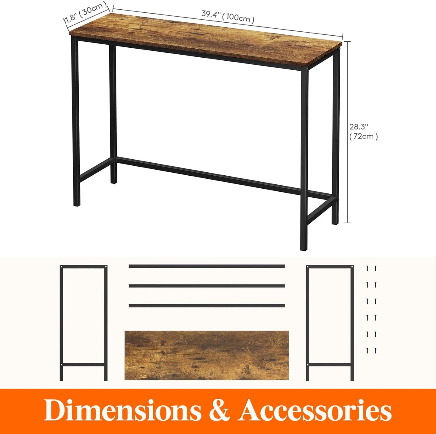 Lifewit 70.9" Narrow Long Console Sofa Table with Metal Frame for Living Room, Industrial Entryway Table for Hallway Entrance Office Corridor Coffee Table Behind Sofa, Easy Assembly, Rustic Brown