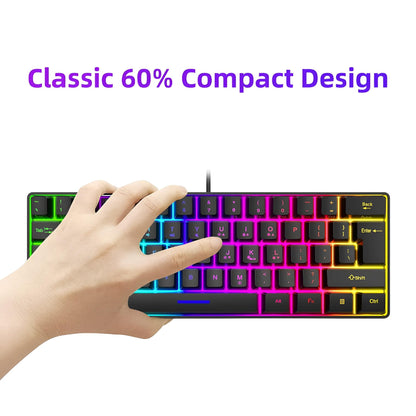 Gaming Keyboard Mechanical 61 Keys Ultra Compact Wired PC Keyboard with RGB Backlit FN Combination Multifunction Shortcut Keys Computer Mechanical Keyboard for Gaming and Work